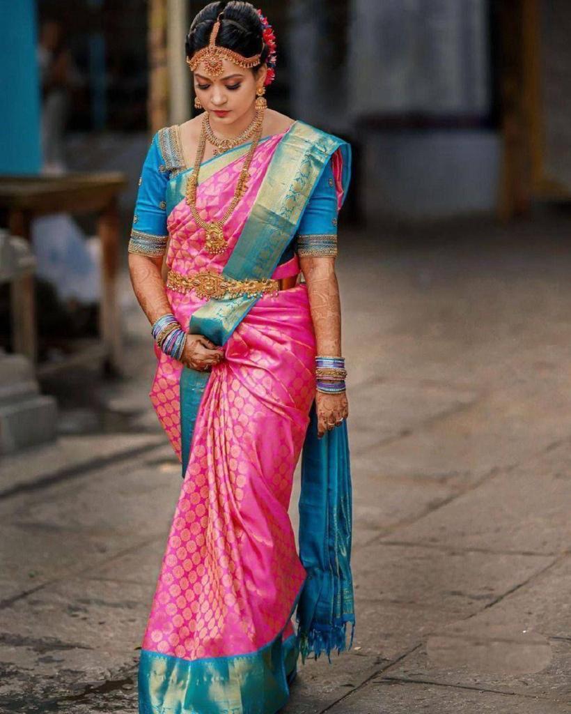 Kanjeevaram Saree with Contrast Border - Ibis Fab