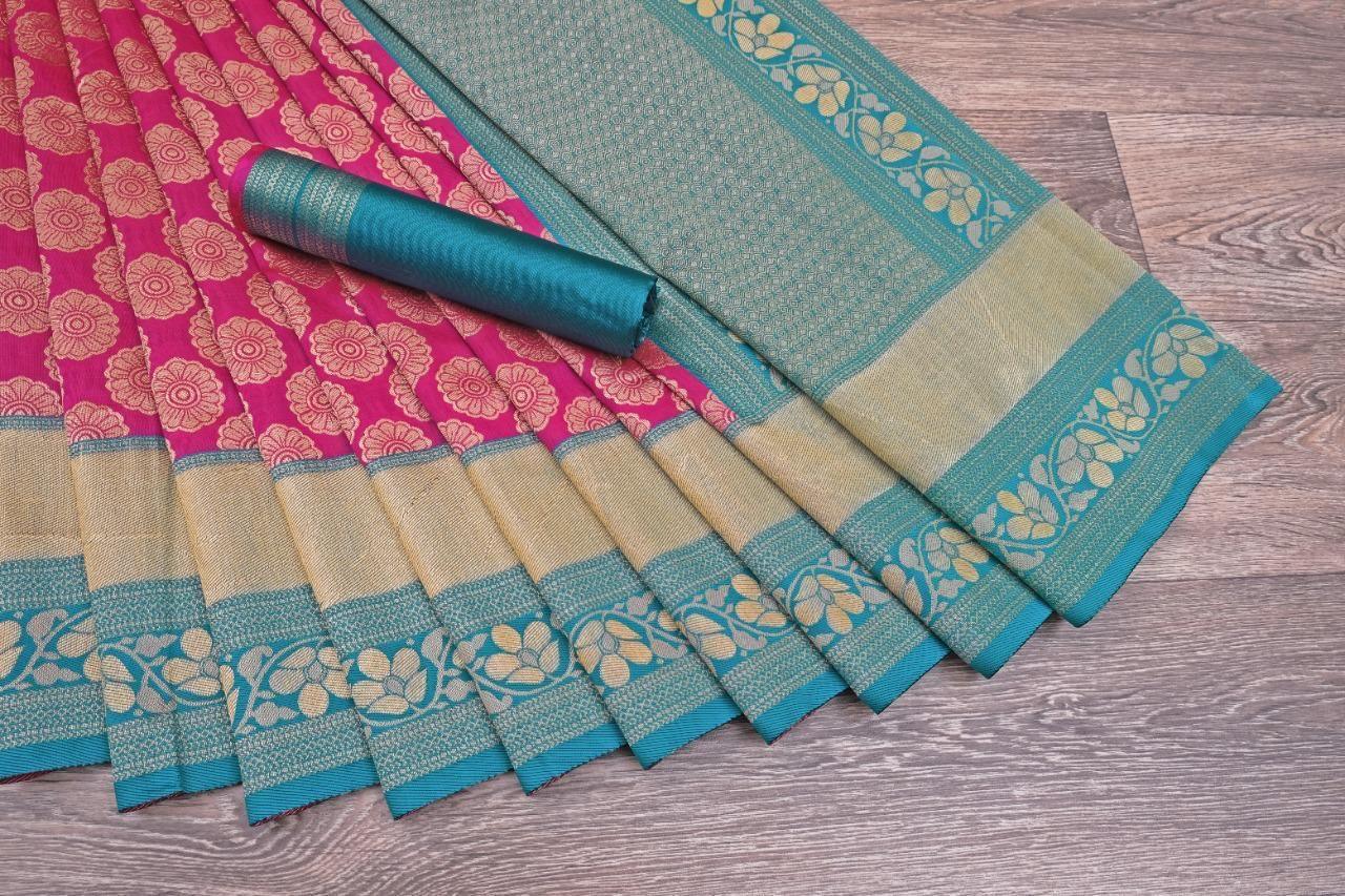 Kanjeevaram Saree with Contrast Border - Ibis Fab