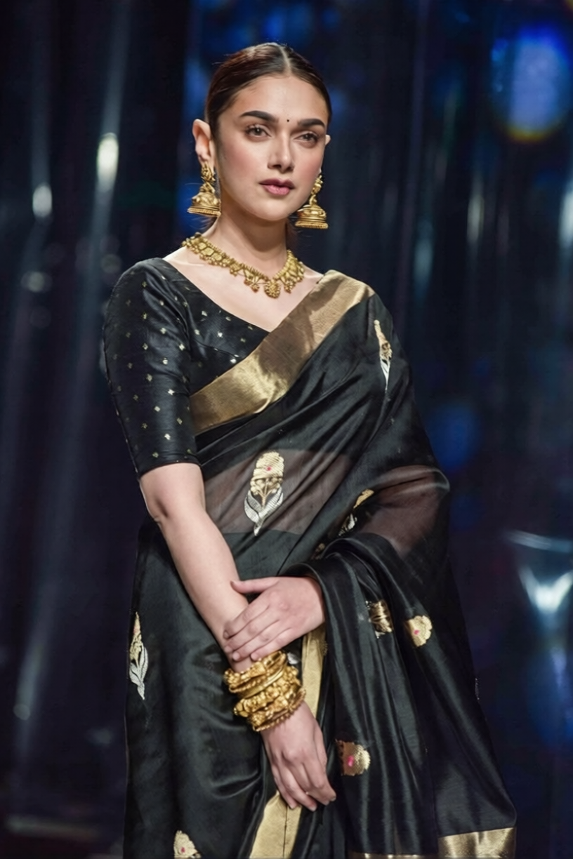 Luxury Black Jacquard Saree 