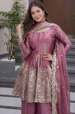 Purple Fandy Silk Embroidered Sharara Set
