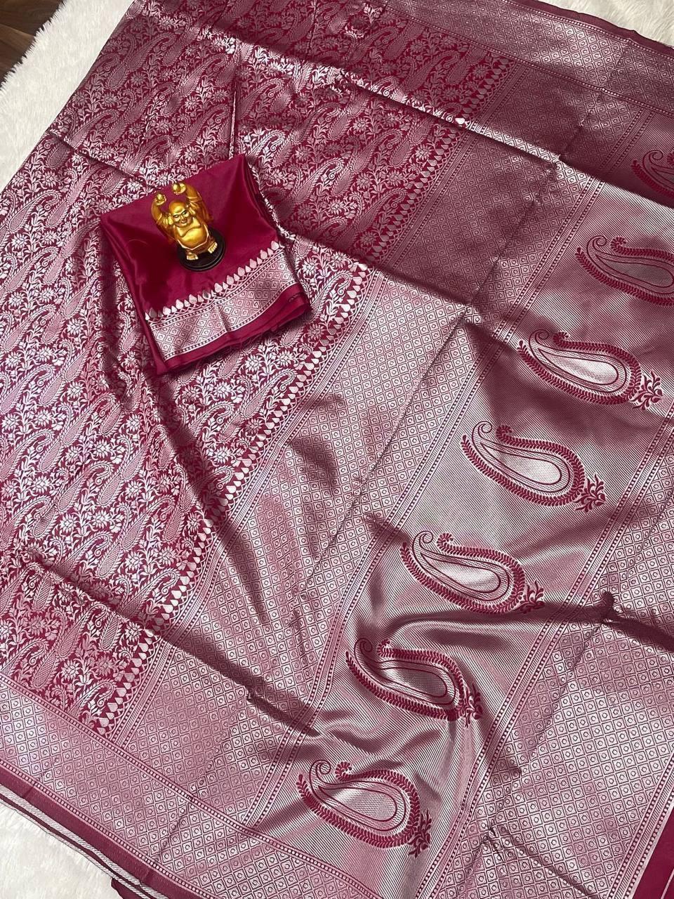 Latest Launched Dark Maroon Soft Lichi Silk Saree - Ibis Fab