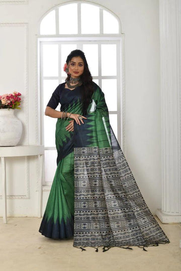 Linen saree in green, dazzling party wear