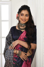 Linen saree in pink, dazzling party wear - Ibis Fab