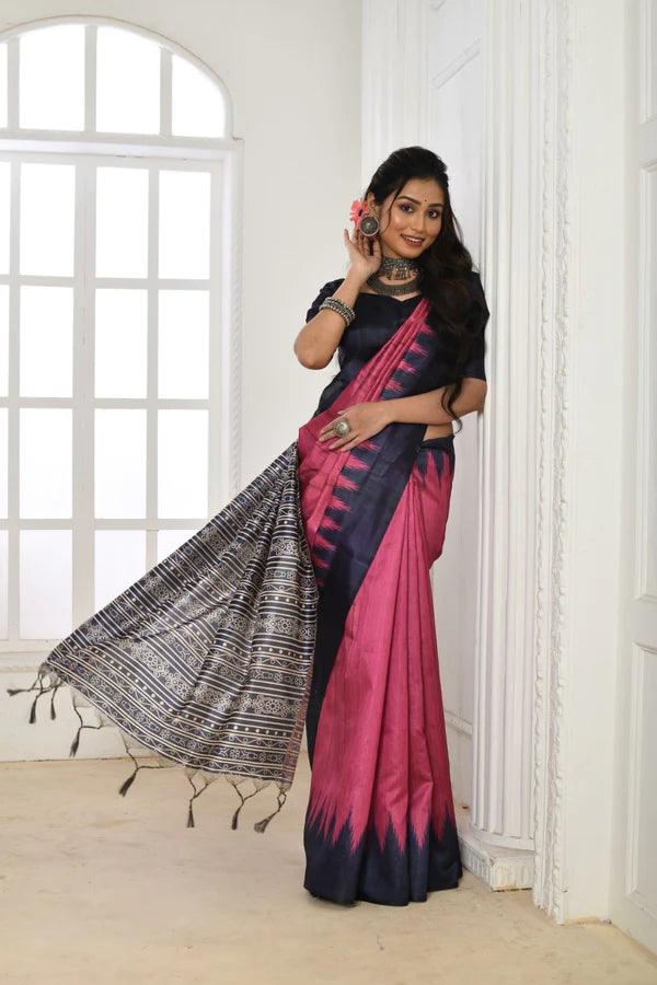 Linen saree in pink, dazzling party wear