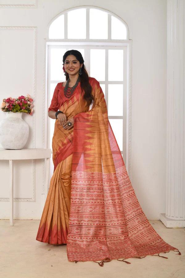 Linen saree in yellow, dazzling party wear - Ibis Fab