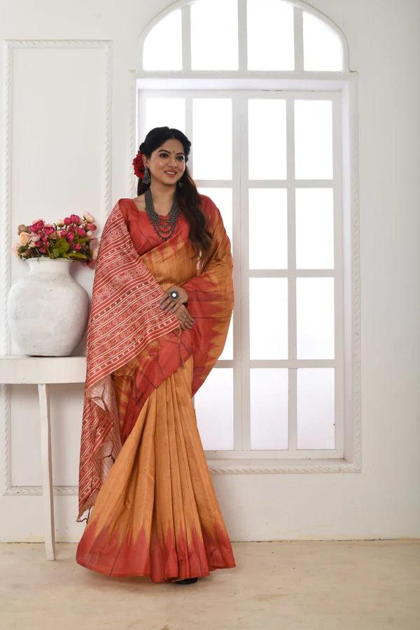 Linen saree in yellow, dazzling party wear