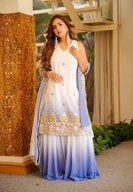 Ivory White Ombre Embroidered Kurta Palazzo Set