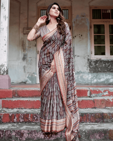 Majesty Brown Colored Jacquard Silk Saree - Ibis Fab