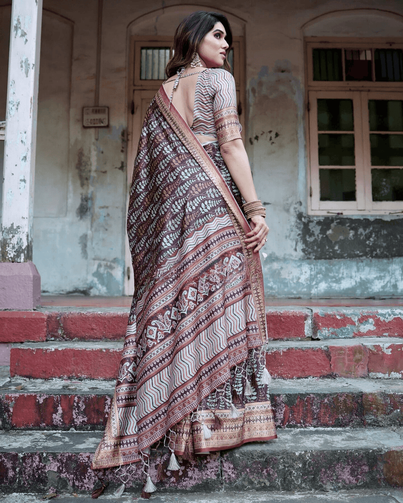 Majesty Brown Colored Jacquard Silk Saree - Ibis Fab