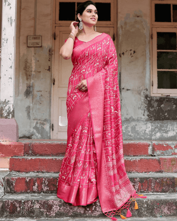 Majesty Pink Color Jacquard Silk Saree - Ibis Fab