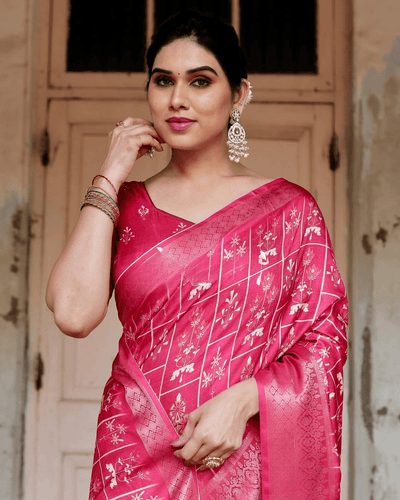 Majesty Pink Color Jacquard Silk Saree - Ibis Fab