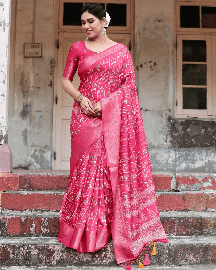 Majesty Pink Color Jacquard Silk Saree