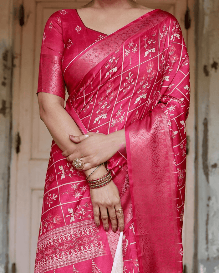 Majesty Pink Color Jacquard Silk Saree