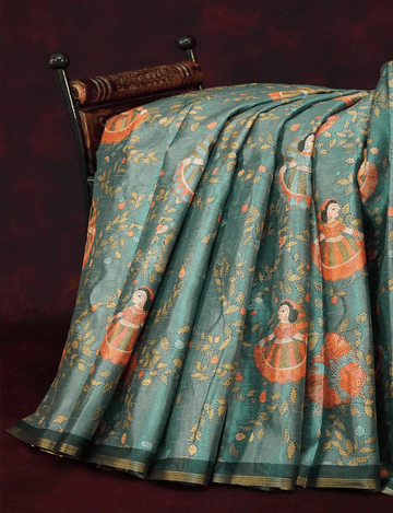 Majesty Sea Green Colored Cotton Linen Designer Printed Saree
