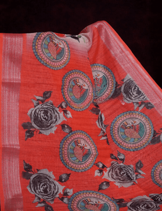 Marvellous Pista Colored Cotton Linen Designer Printed Saree - Ibis Fab