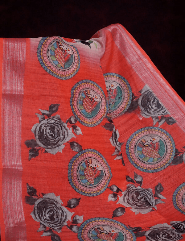 Marvellous Pista Colored Cotton Linen Designer Printed Saree