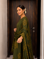 Pure Cotton Green Patchwork A-Line Kurta Pant Dupatta Set