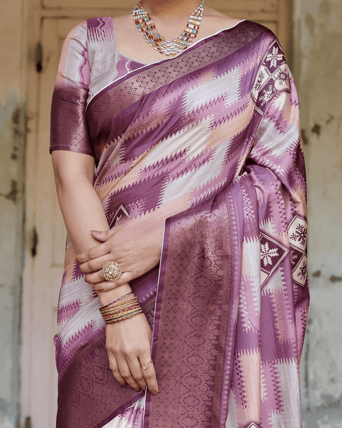 Mesmerising Light Pink Colored Jacquard Silk Saree