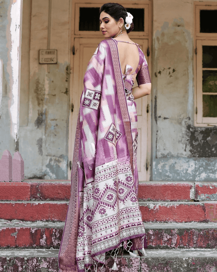 Mesmerising Light Pink Colored Jacquard Silk Saree