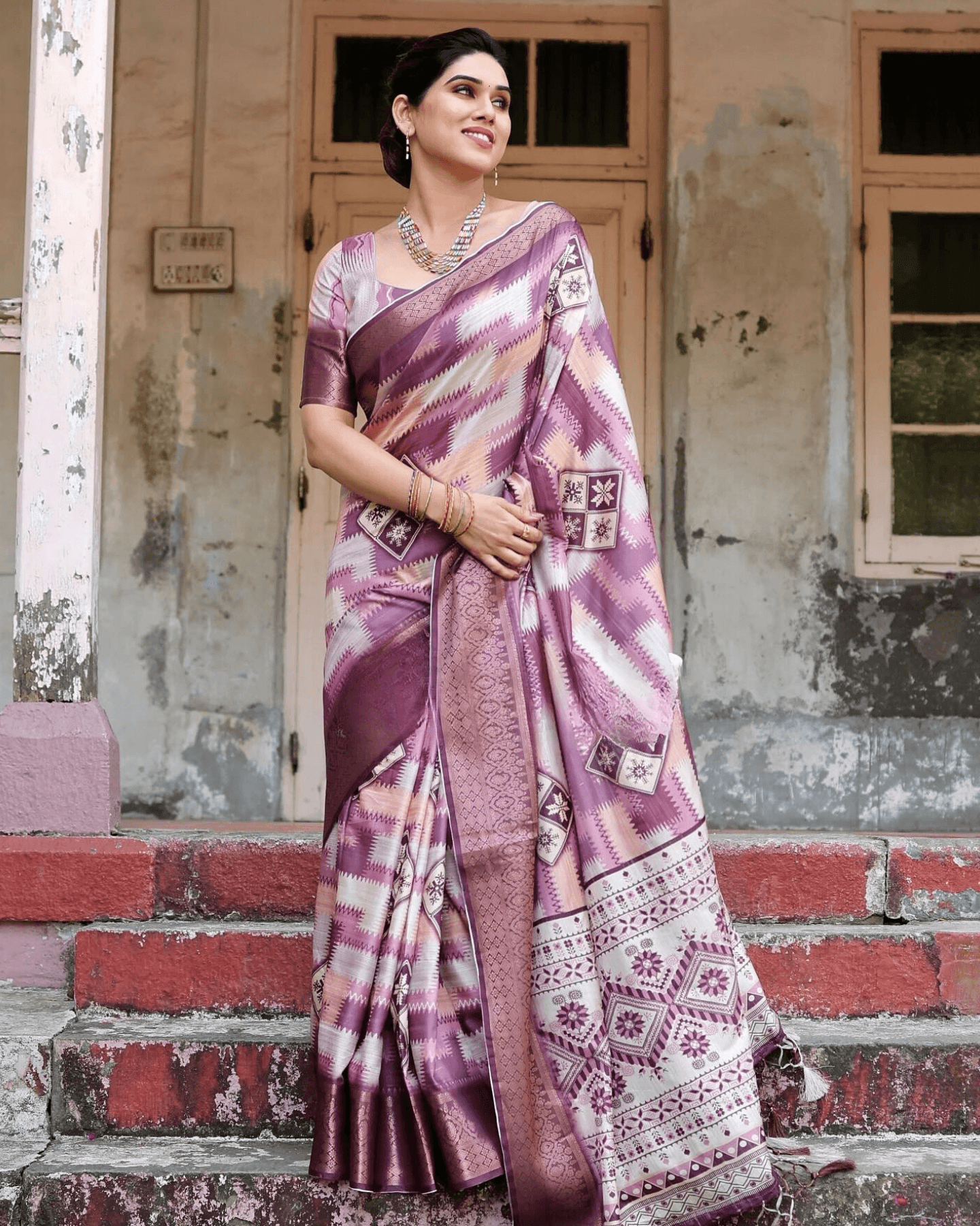 Mesmerising Light Pink Colored Jacquard Silk Saree