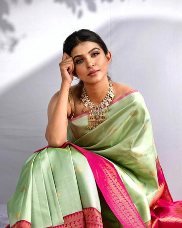 Mint Green Cotton Silk Ilkal Saree