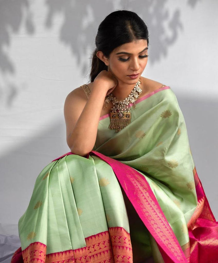 Mint Green Cotton Silk Ilkal Saree