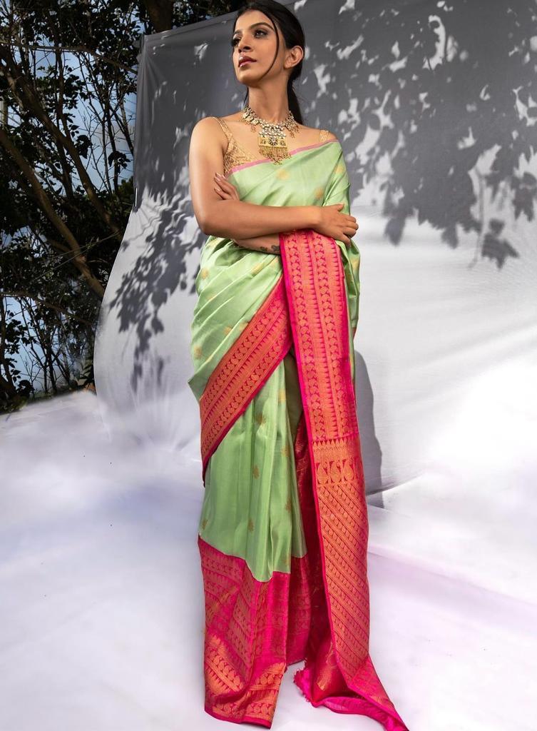 Mint Green Cotton Silk Ilkal Saree - Ibis Fab