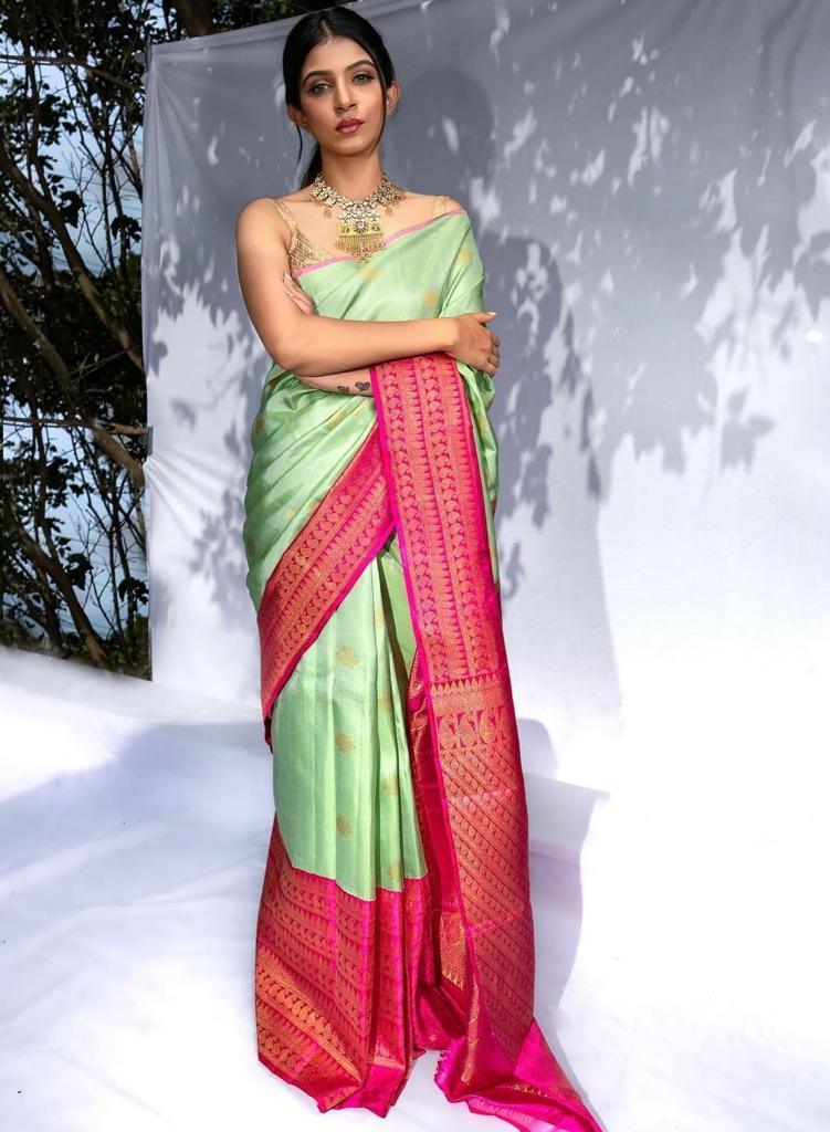 Mint Green Cotton Silk Ilkal Saree - Ibis Fab