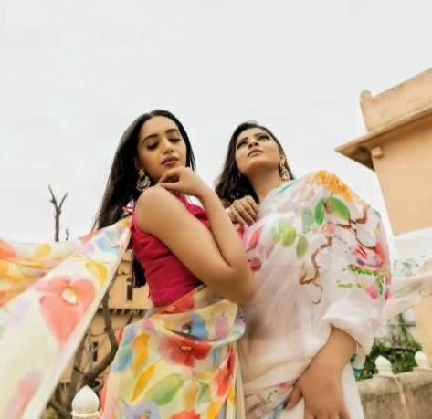 New Designer Printed Linen Saree - Ibis Fab