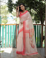 New Stylish Off White Printed Linen Saree For Women's - Ibis Fab