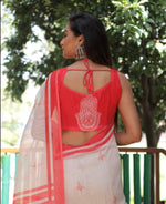 New Stylish Off White Printed Linen Saree For Women's - Ibis Fab