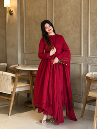 Elegant Wine Red Anarkali Suit Set with Dupatta