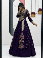 Royal Purple Vichitra Silk Embroidered Lehenga Choli Set
