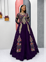 Royal Purple Vichitra Silk Embroidered Lehenga Choli Set