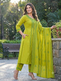 Lime Green Printed Kurta Pant Set