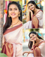 Off white jacquard weaving banarasi silk saree for wedding - Ibis Fab