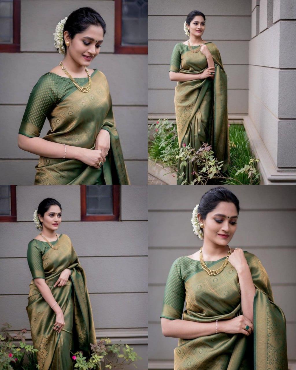 Olive Green Art Silk Jacquard Work Saree - Ibis Fab