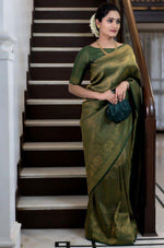 Olive Green Art Silk Jacquard Work Saree - Ibis Fab