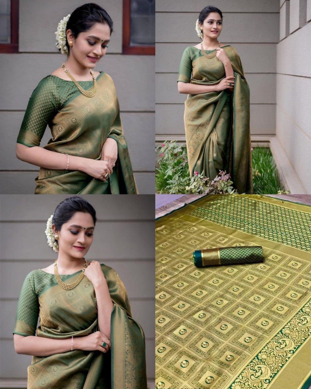 Olive Green Art Silk Jacquard Work Saree - Ibis Fab