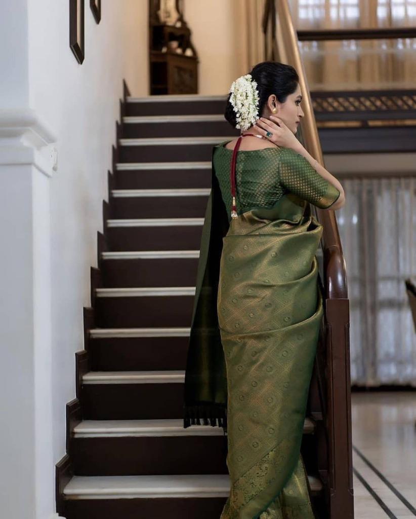 Olive Green Art Silk Jacquard Work Saree - Ibis Fab