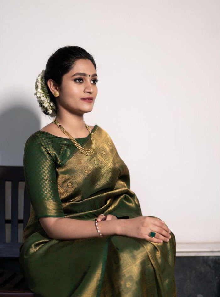 Olive Green Art Silk Jacquard Work Saree