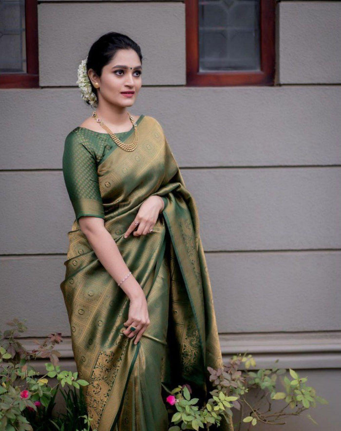 Olive Green Art Silk Jacquard Work Saree