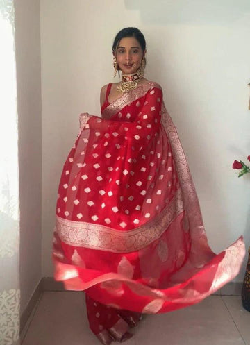 One Minute Ready To Wear Red Cotton Silk Saree