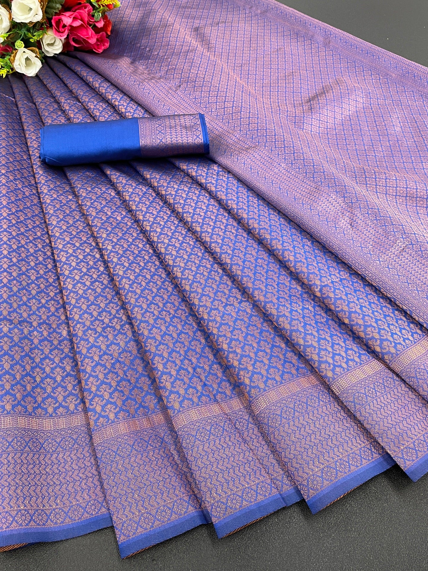 Pure jacquard Silk Sarees Royal Blue Colour, Wedding Wear