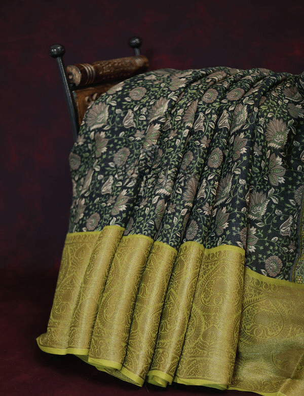 Opulent Dark Green Colored Cotton Linen Designer Printed Saree - Ibis Fab