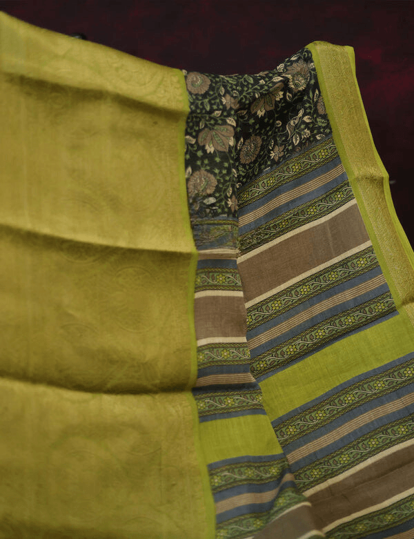 Opulent Dark Green Colored Cotton Linen Designer Printed Saree - Ibis Fab