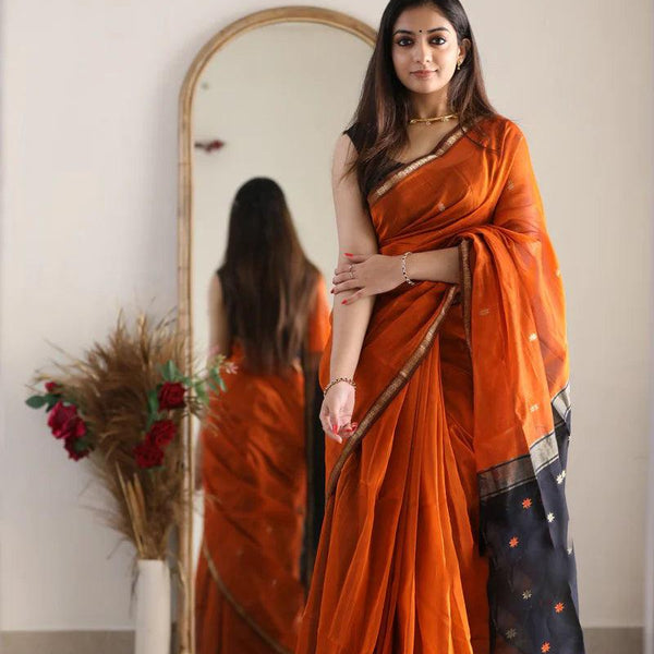 Orange Linen Silk jacquard Weaving Saree - Ibis Fab