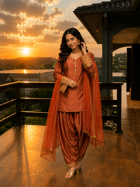 Copper Brown Embroidered Kurta Pant Set
