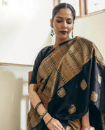 Ornate Black Soft Silk Saree - Ibis Fab