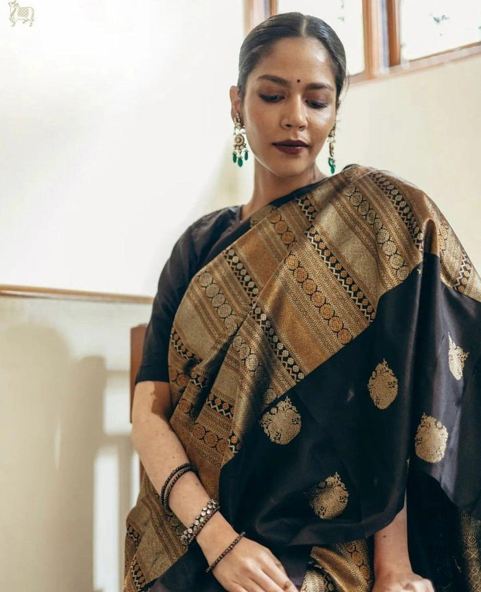 Ornate Black Soft Silk Saree